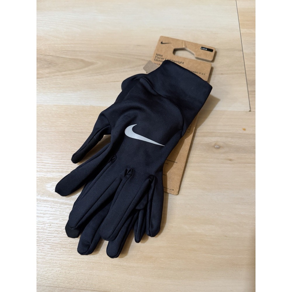 Nike Men Pacer Light-weight Knit Gloves Running Black Training Glove Size Large